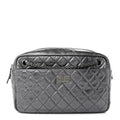 Metallic Aged Calfskin Quilted Medium Reissue Camera Case Dark Silver
