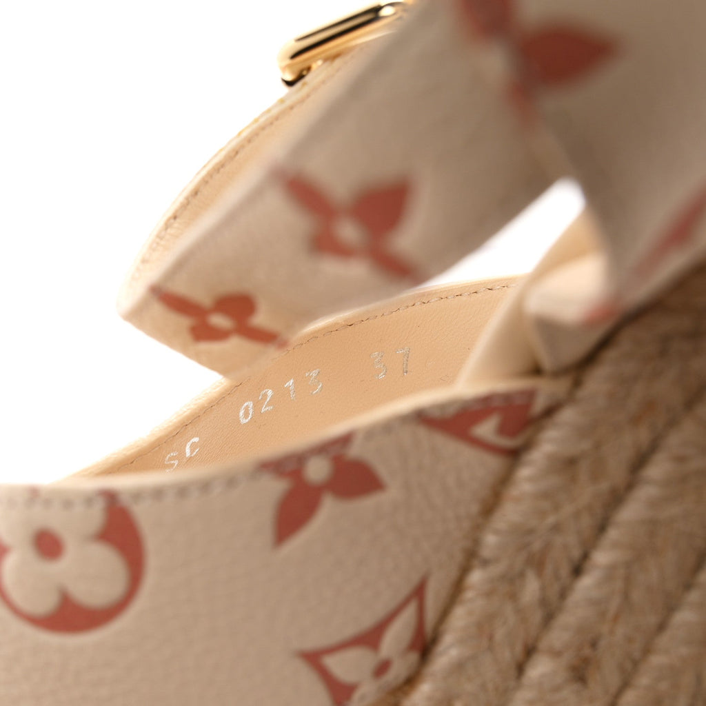 Empreinte Monogram Starboard Espadrille Wedge Sandals 37 Creme Rose Trianon