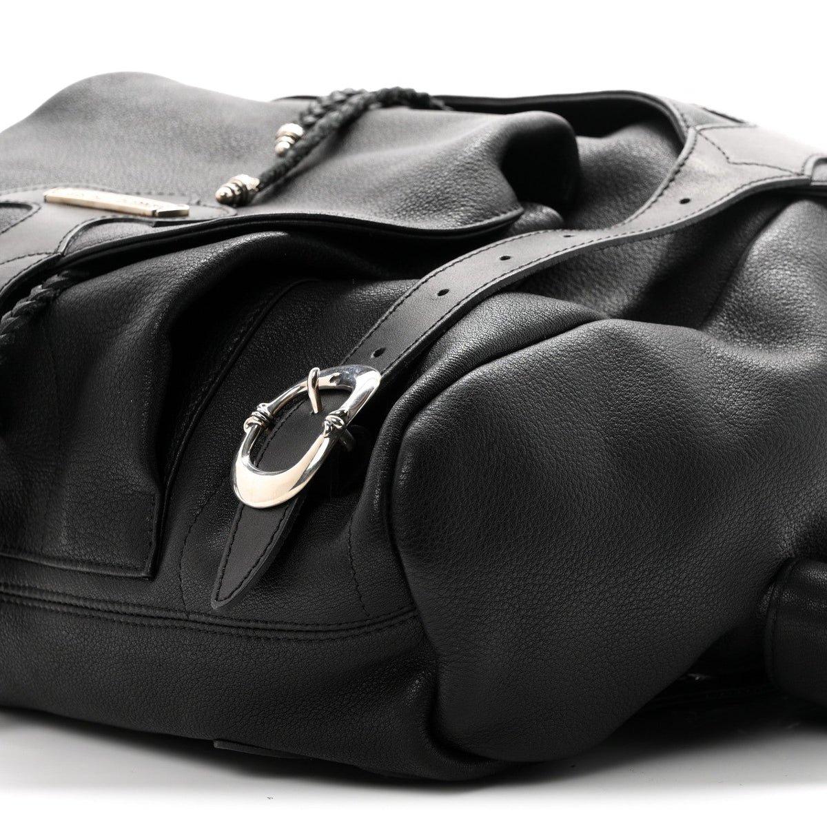 Calfskin Cross Patch Feurknee Backpack  Black