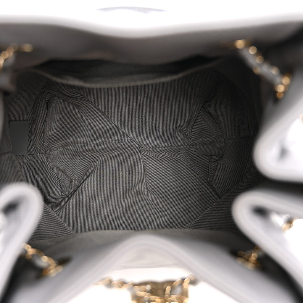 Lambskin Quilted CC Dweller Drawstring Bucket Bag Light Grey
