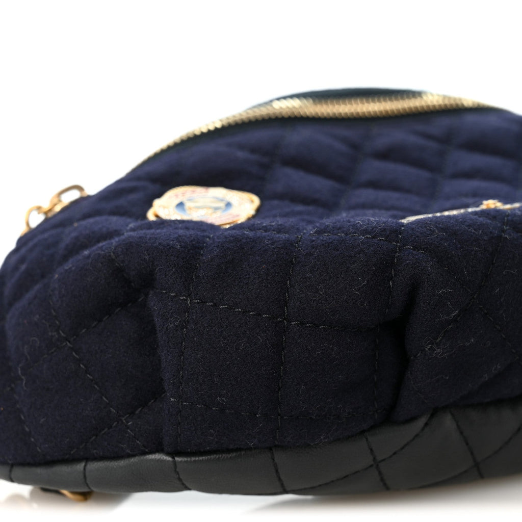 Wool Lambskin Quilted Paris Hamburg Charms Waist Bag Dark Navy