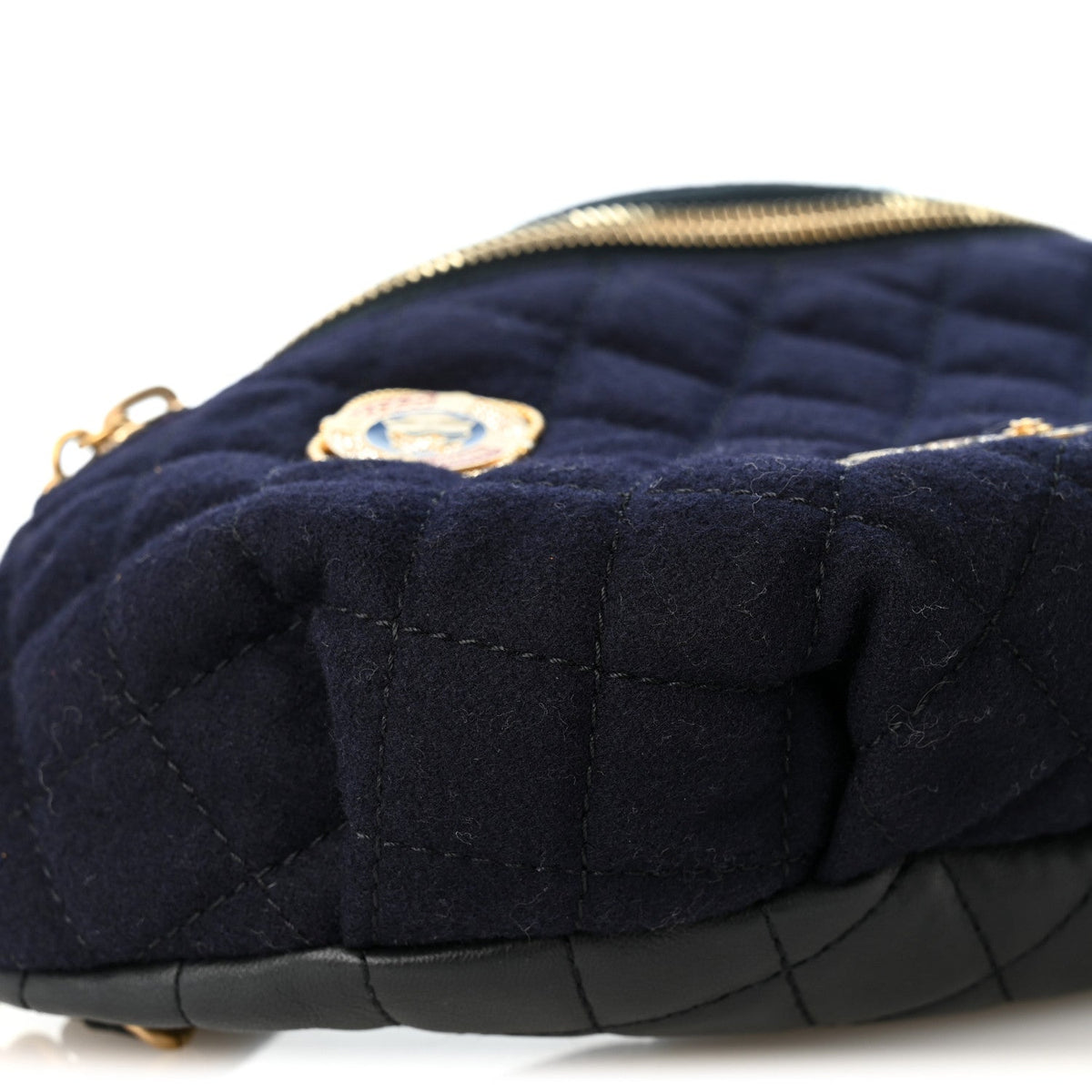 Wool Lambskin Quilted Paris Hamburg Charms Waist Bag Dark Navy