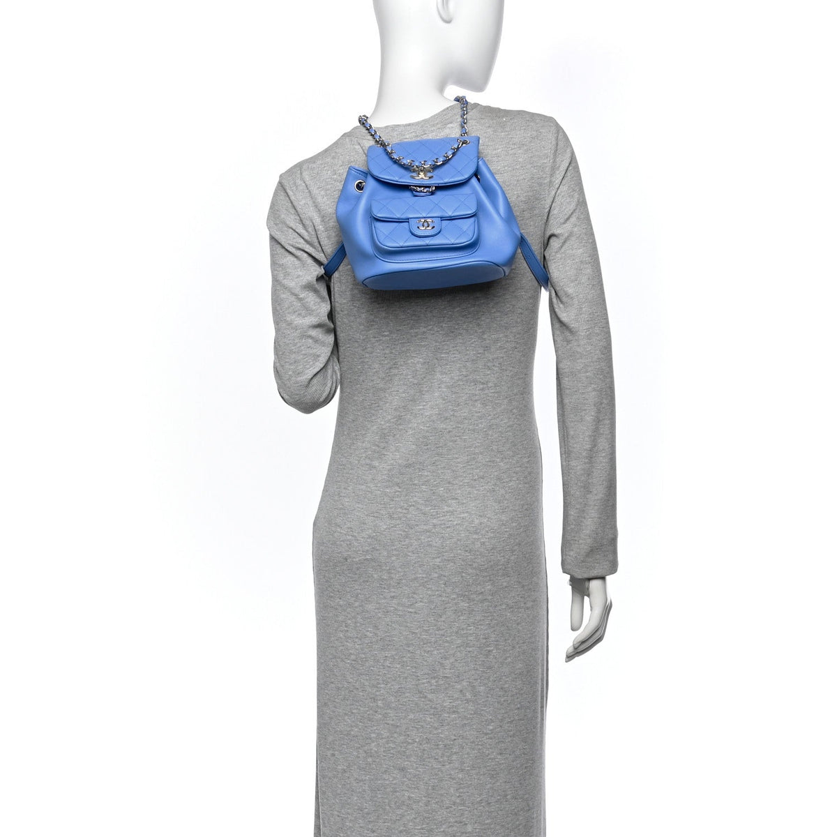 Lambskin Quilted Small Duma Drawstring Backpack Blue