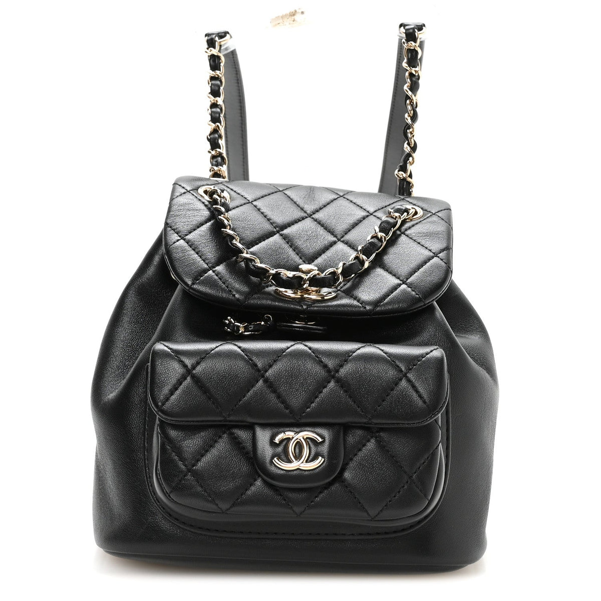 Lambskin Quilted Small Duma Drawstring Backpack Black