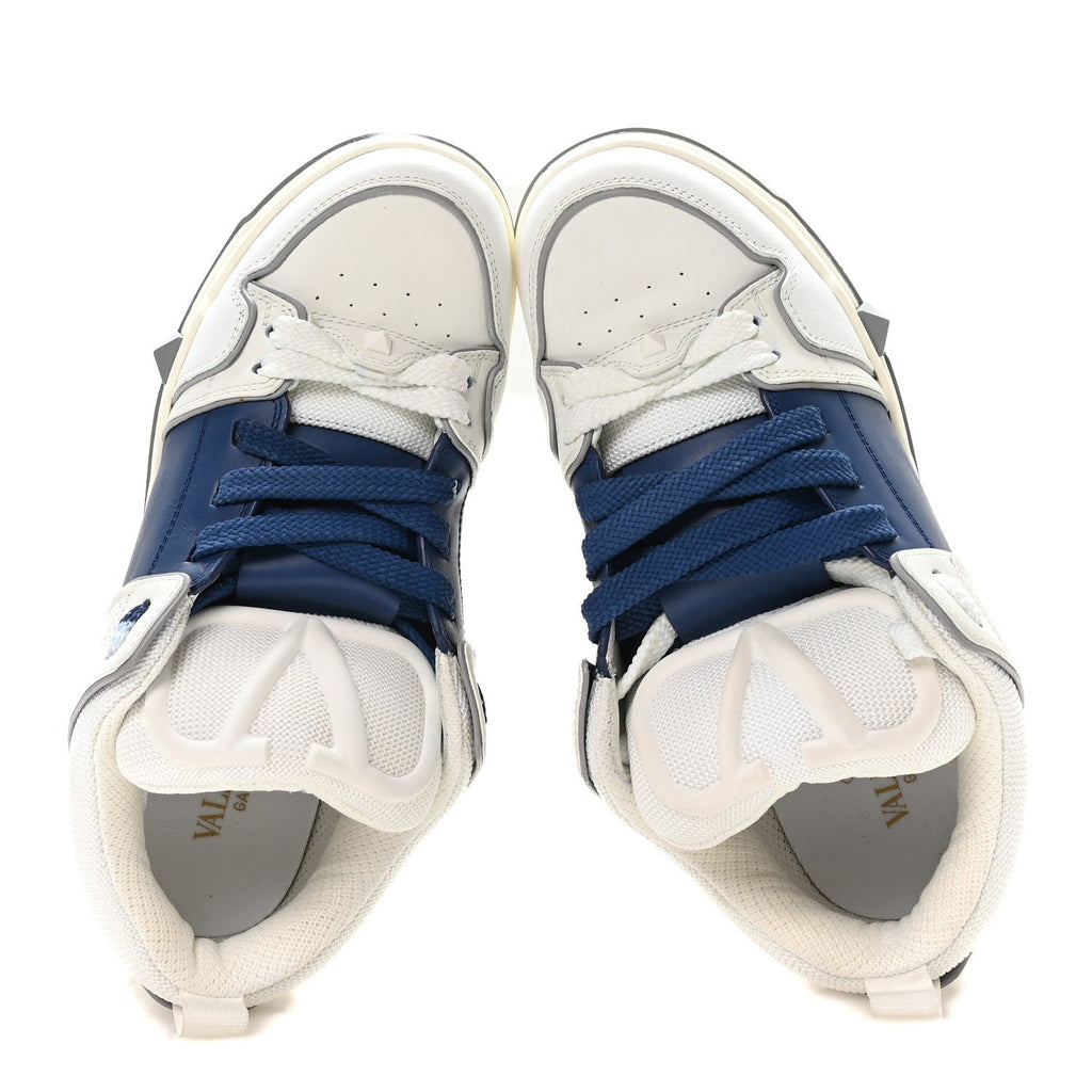 Calfskin Mens Open Skate Sneakers 40 White Blue