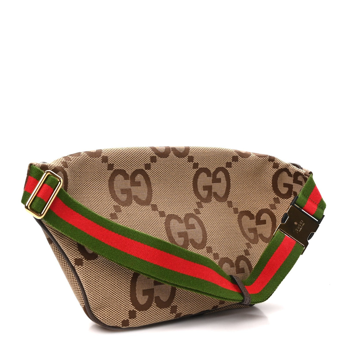 Monogram Jumbo GG Textured Dollar Calfskin Web Belt Bag Camel Ebony New Acero