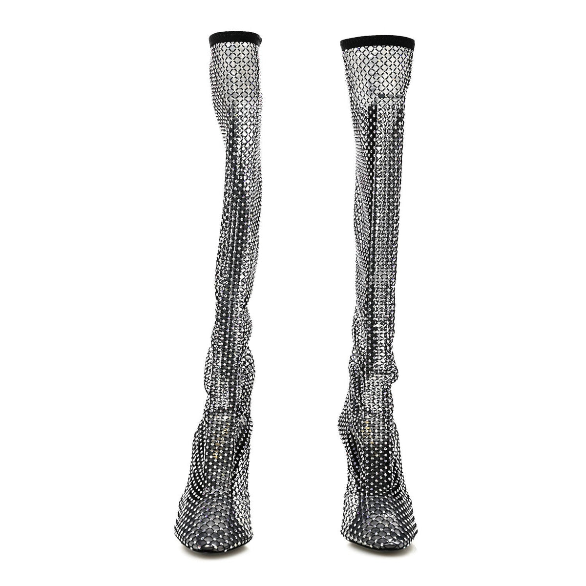 Mesh Crystal 68 Knee High Boots 39 Black