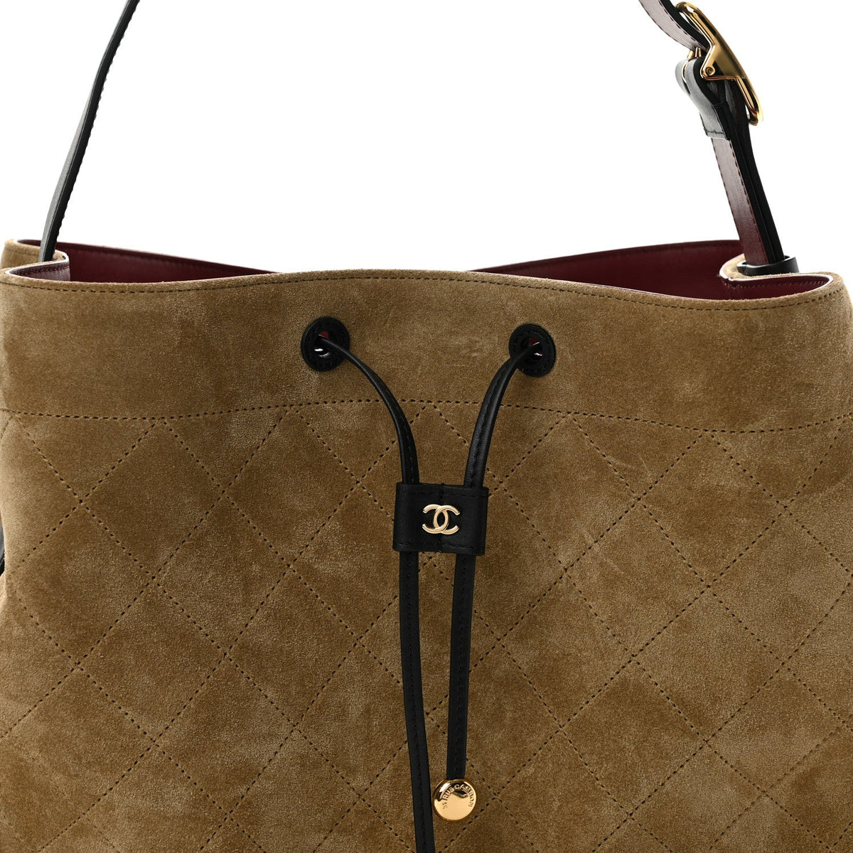 Suede Quilted Bucket Bag Dark Beige Black