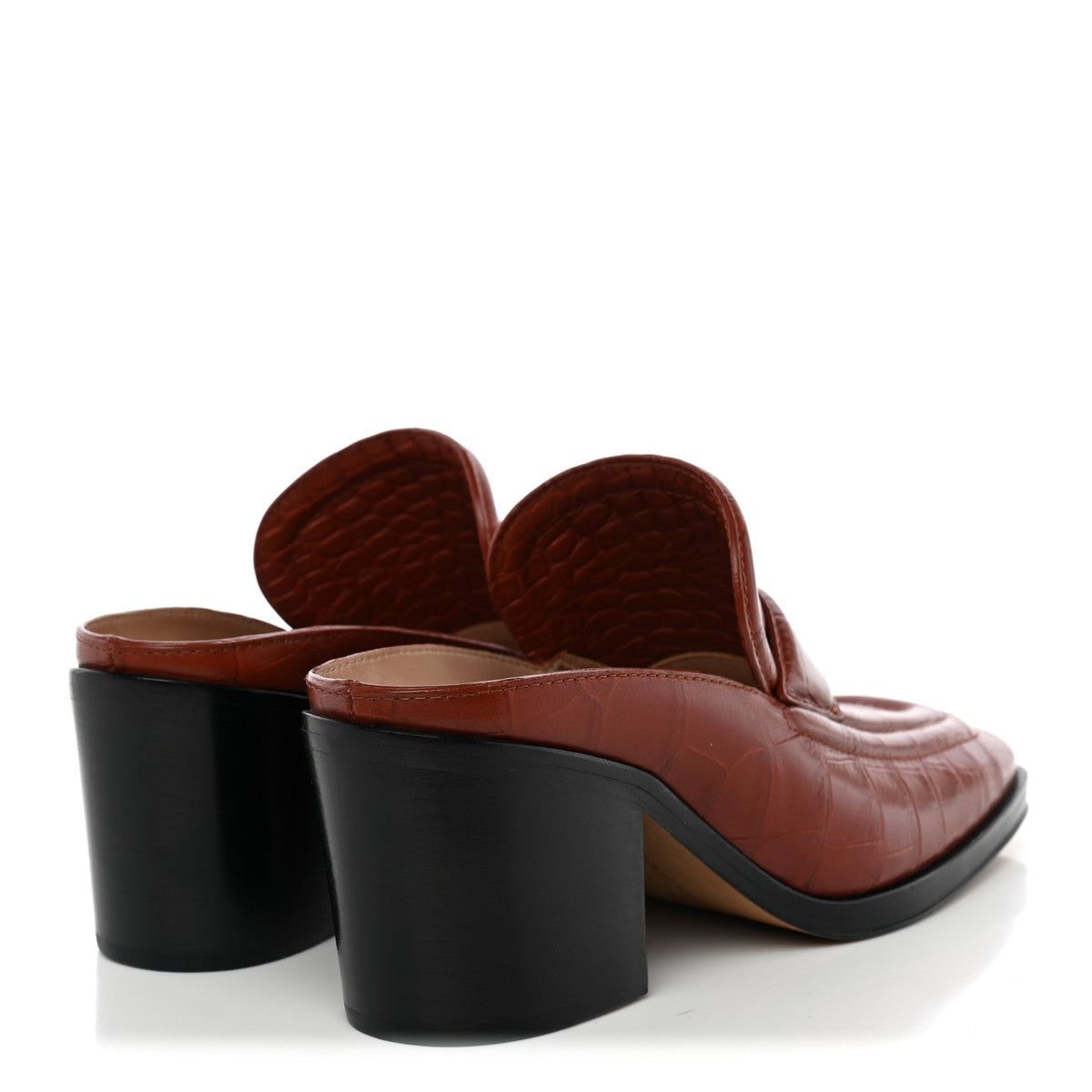 Calfskin Alligator Embossed Mules 39.5 Rust