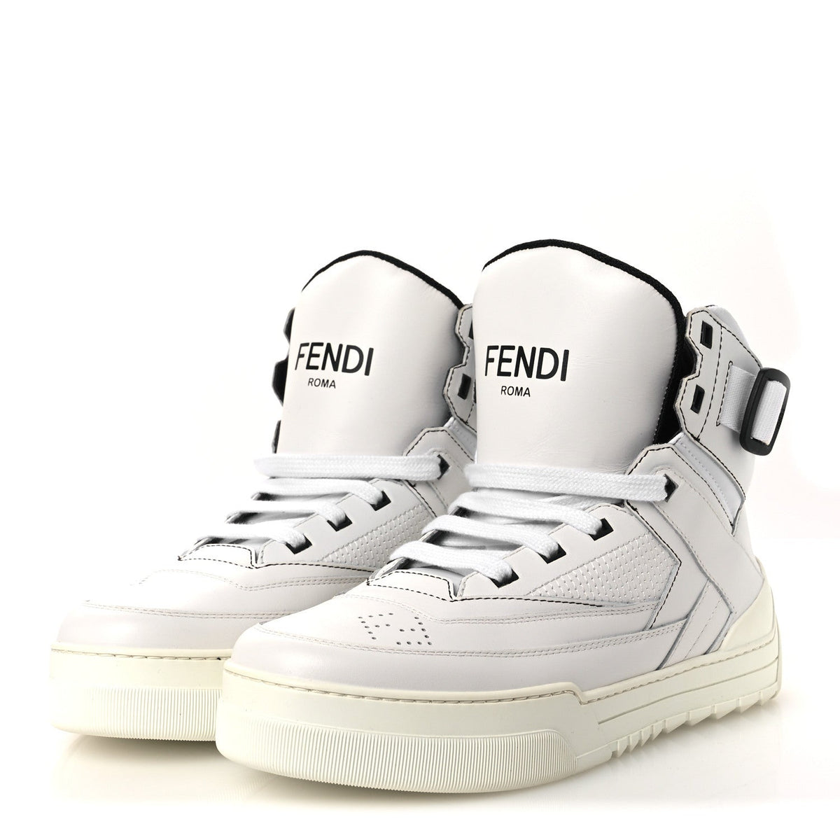 Vitello Nylon Logo Mens High Top Sneakers 7 Ultra White Black