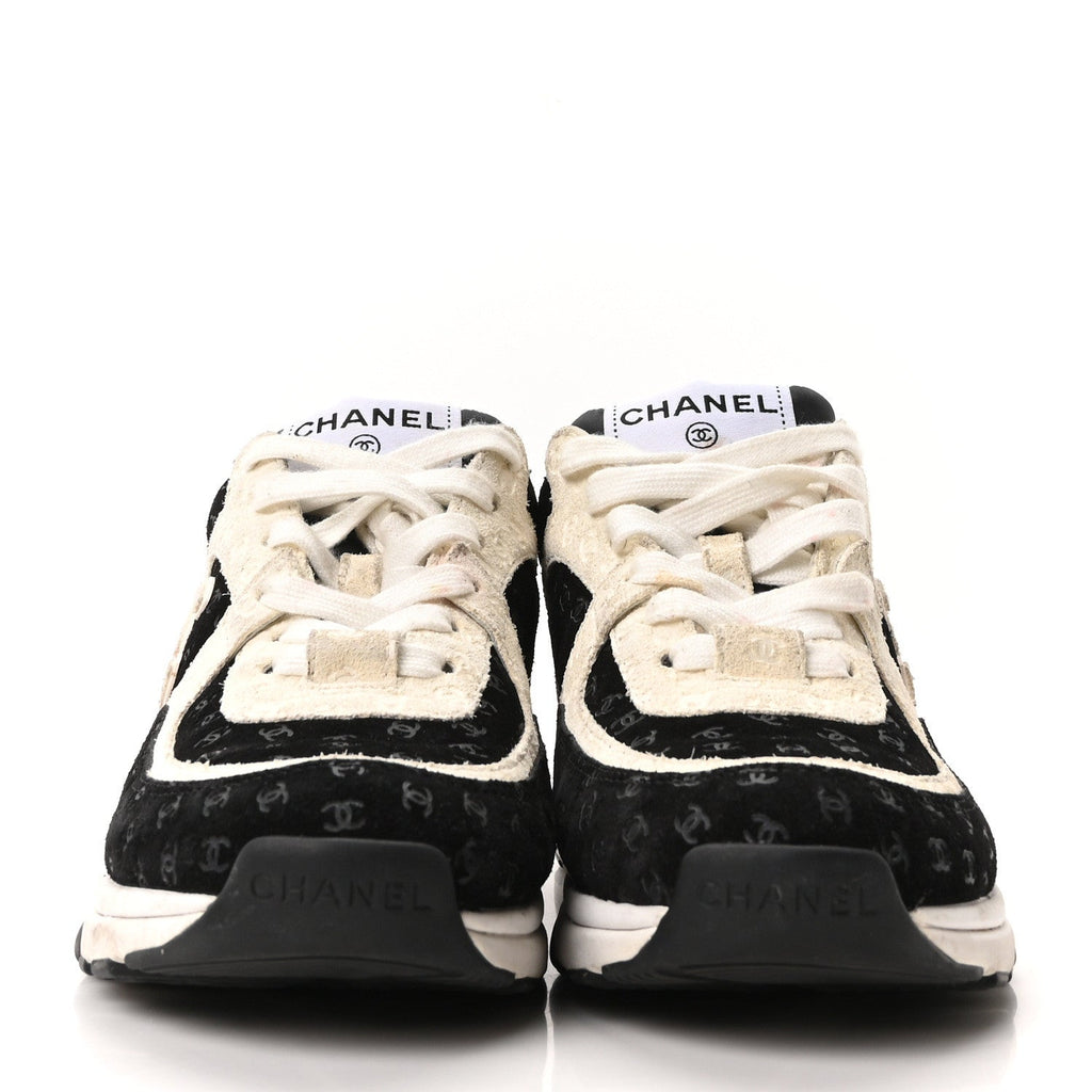Printed Suede Calfskin CC Sneakers 35 Black White