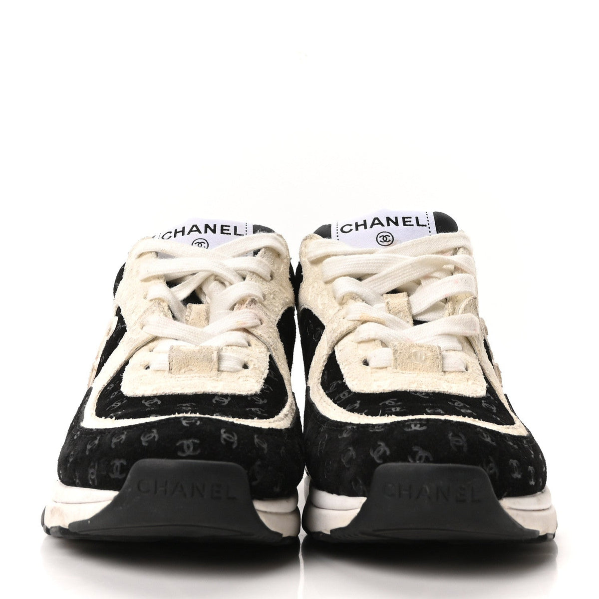 Printed Suede Calfskin CC Sneakers 35 Black White