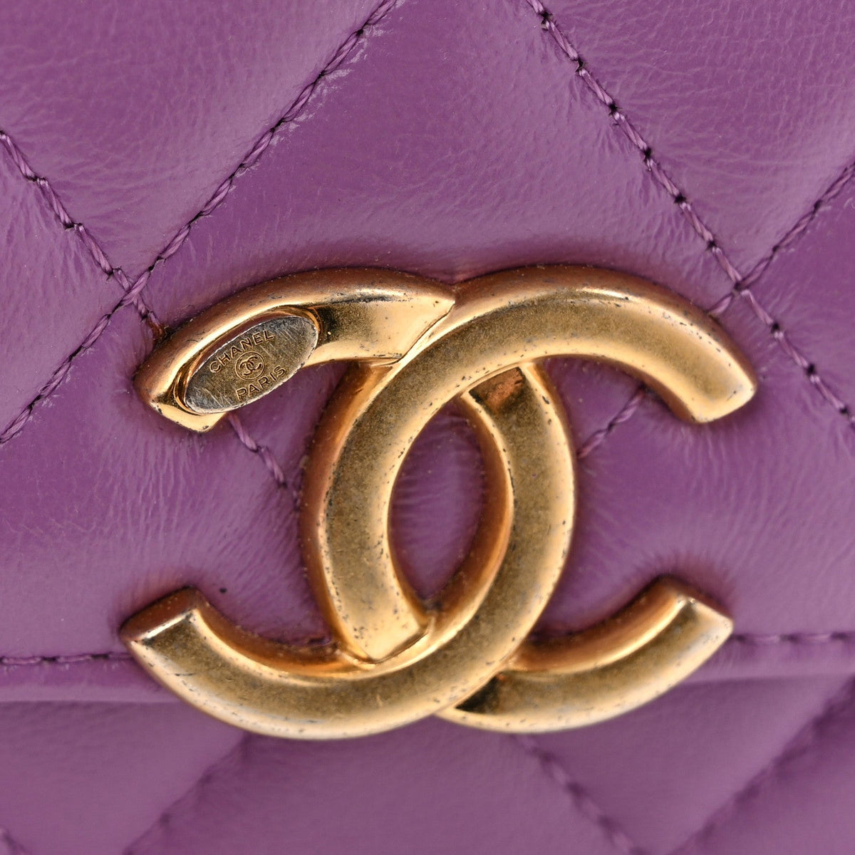 Lambskin Lacquered Metal Quilted Flap Chain Belt Bag Purple