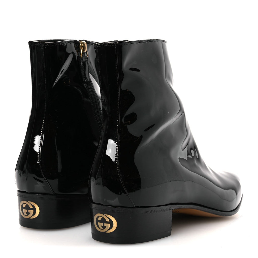 Patent Calfskin GG Lois Bee Men's Ankle Booties 13 Black