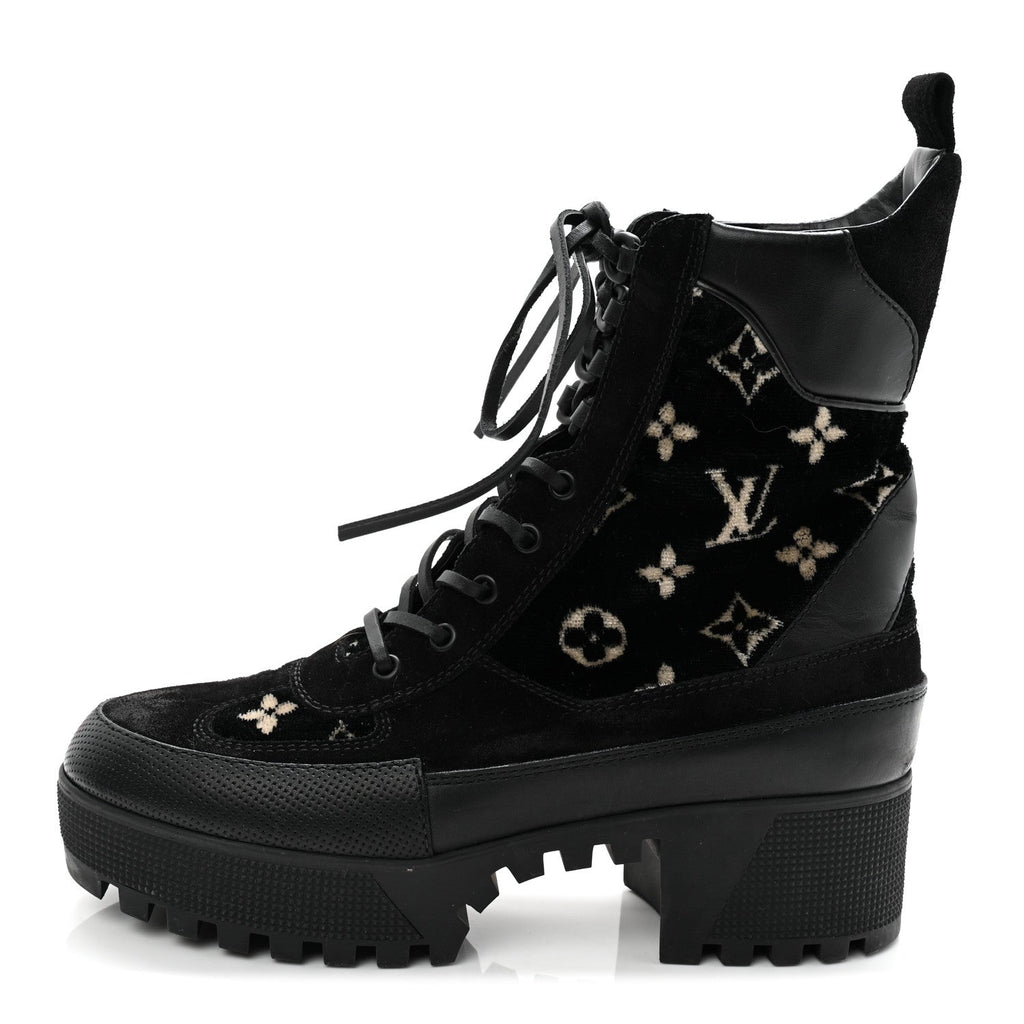 Velvet Calfskin Monogram Laureate Platform Desert Boots 40 Black White