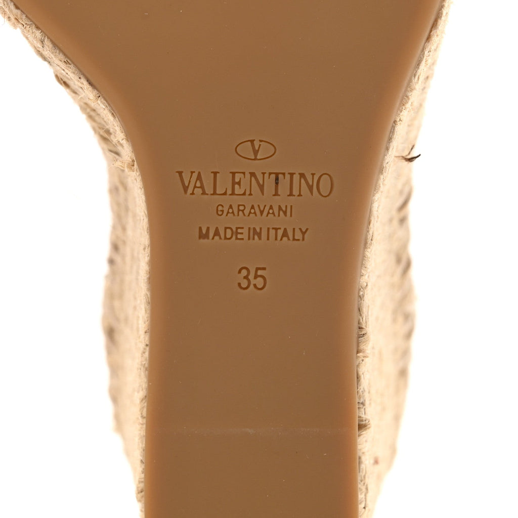 Grained Calfskin Rockstud Ankle Strap Espadrille 15/105mm Wedge Sandals 35 Light Ivory Natural