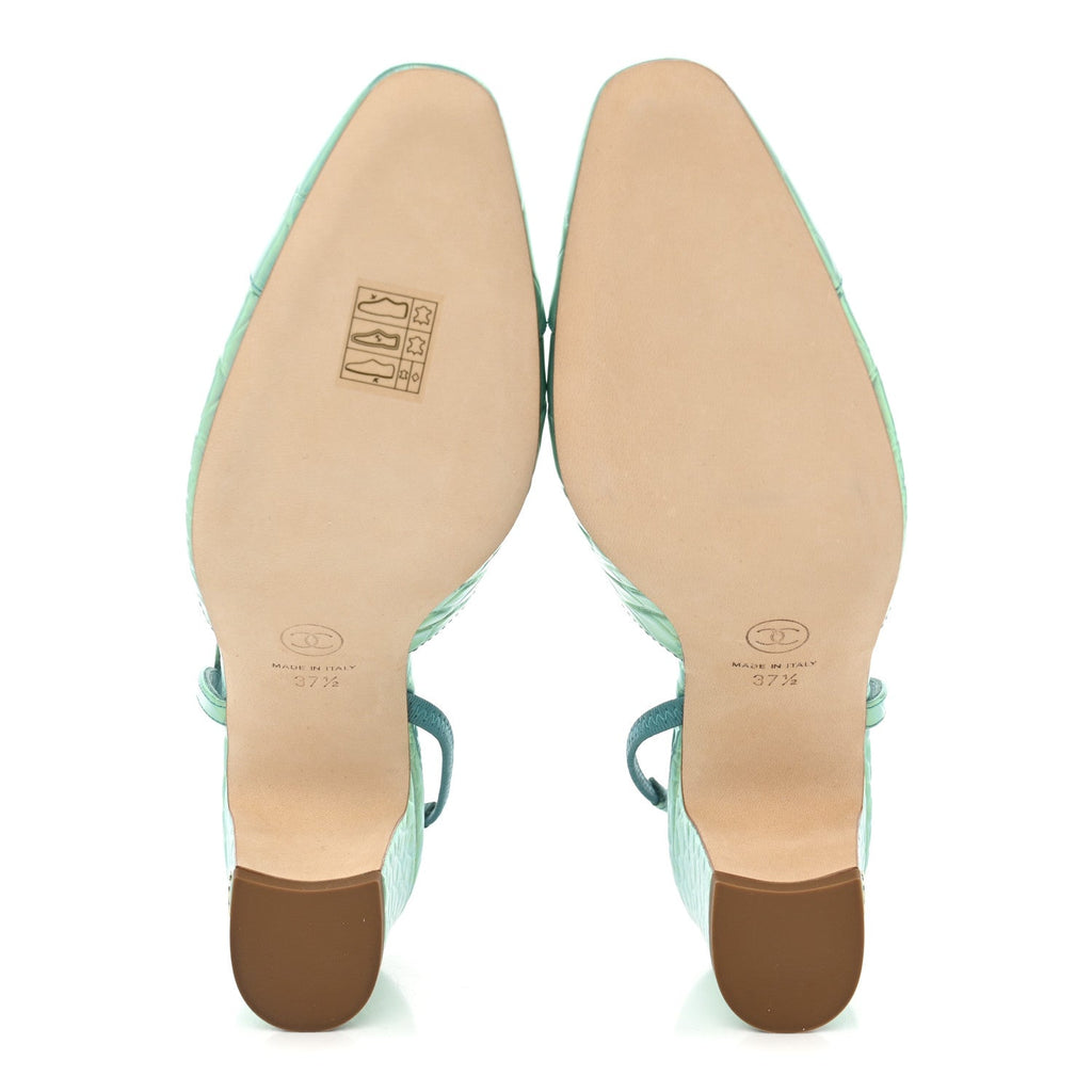 Iridescent Embossed Patent CC Cap Toe CC Slingback Pumps 37.5 Turquoise