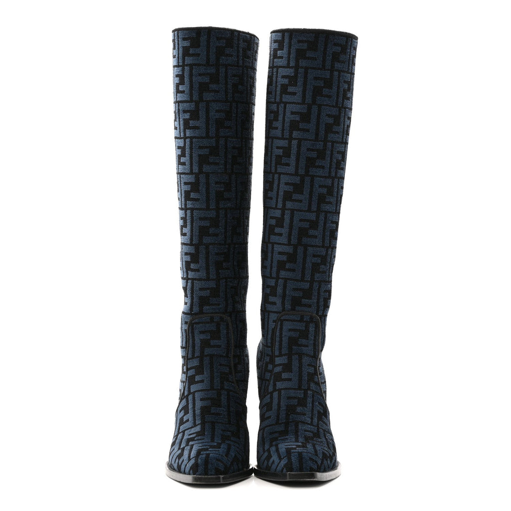 Chenille Jacquard FF 110mm Knee Boots 39 Black Blue