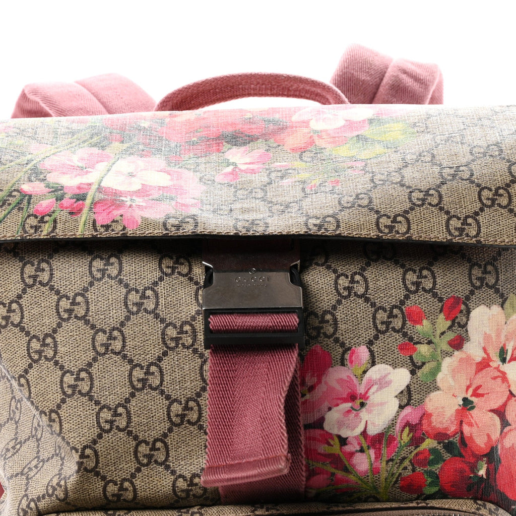 GG Supreme Monogram Blooms Medium Single Buckle Backpack Beige Multicolor Dry Rose