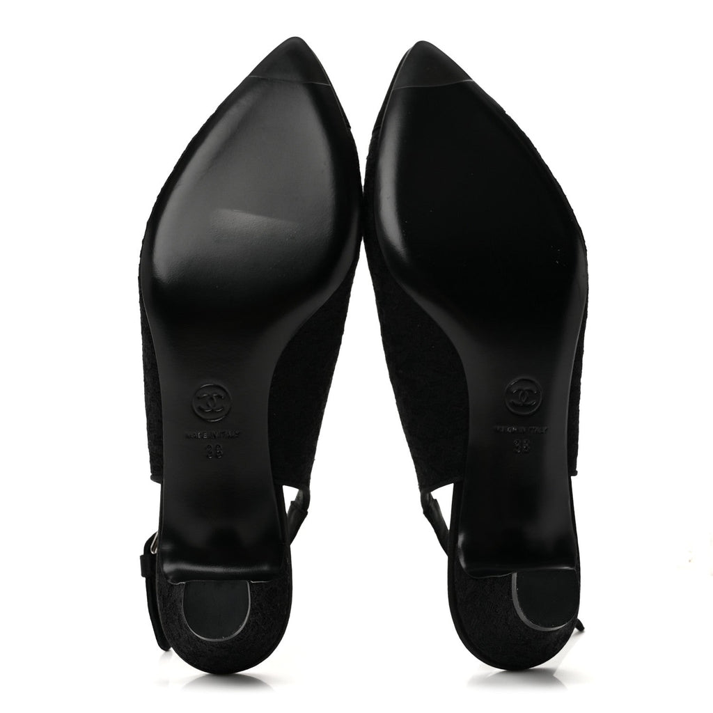 Lace Camellia CC Slingback Pumps 38 Black