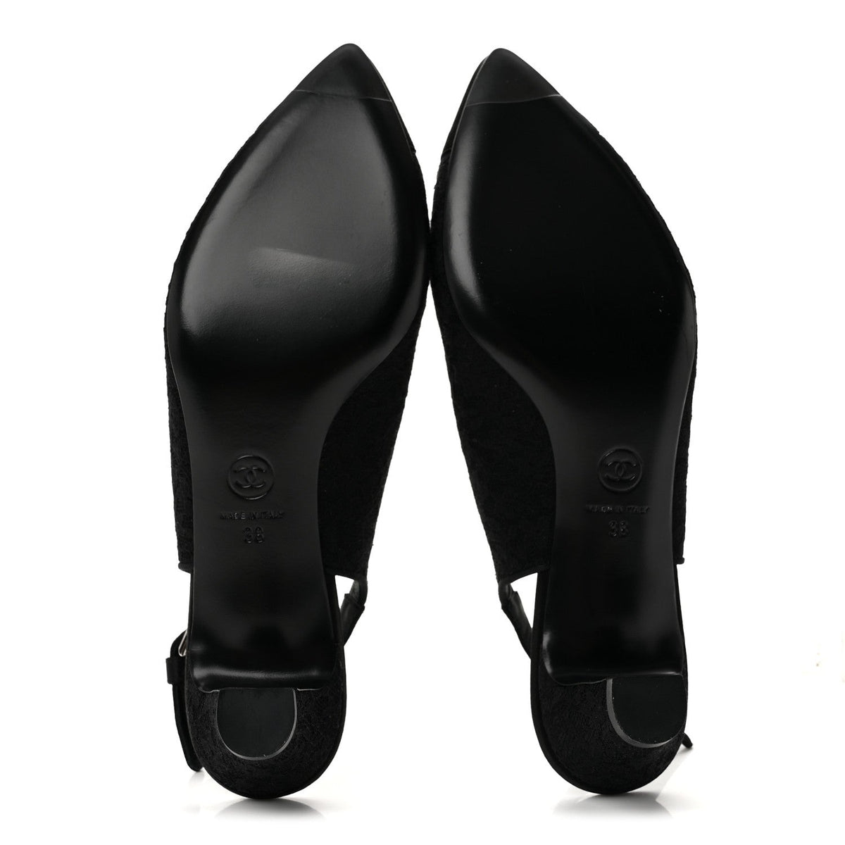 Lace Camellia CC Slingback Pumps 38 Black