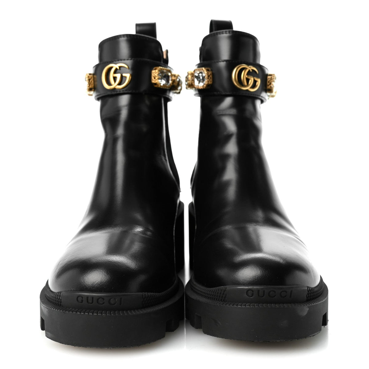 Calfskin Crystal GG Trip Chelsea Ankle Boots 36.5 Black