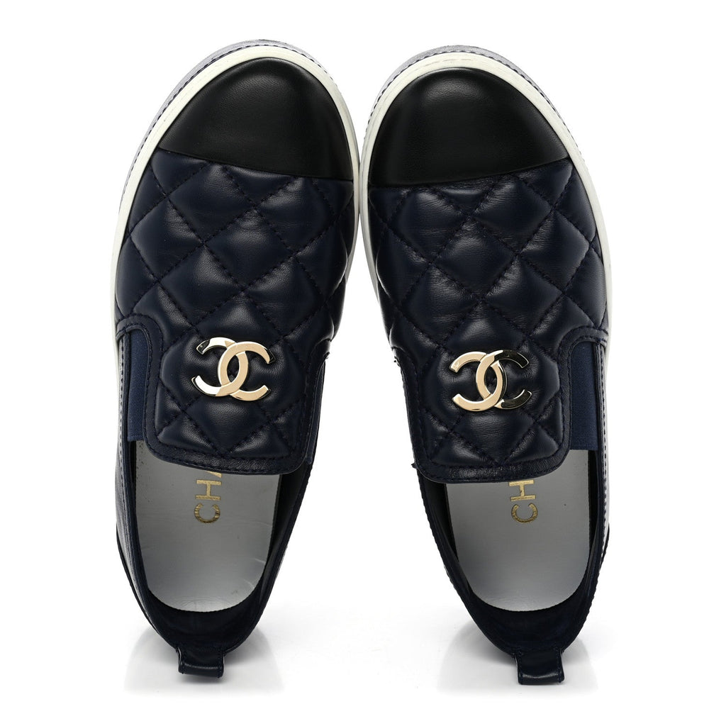 Lambskin Quilted Womens CC Stroll Sneakers 36.5 Dark Blue Black