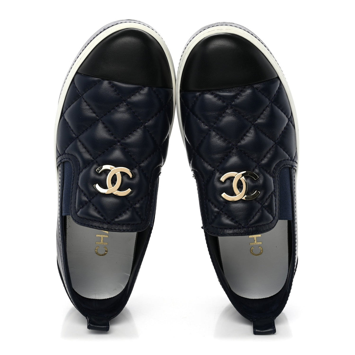 Lambskin Quilted Womens CC Stroll Sneakers 36.5 Dark Blue Black
