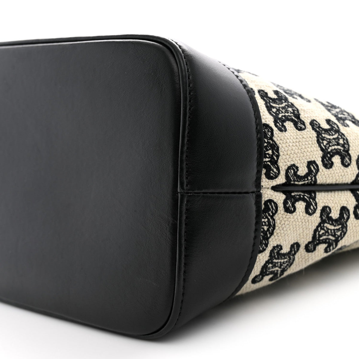 Canvas Calfskin Triomphe Embroidered Small Bucket Bag Black