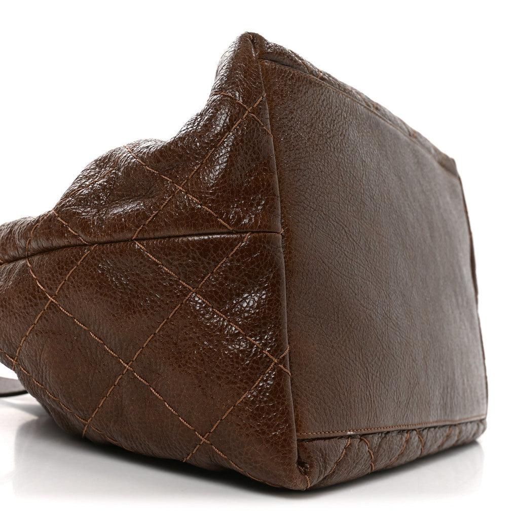 Glazed Calfskin On The Road Drawstring Tote Brown