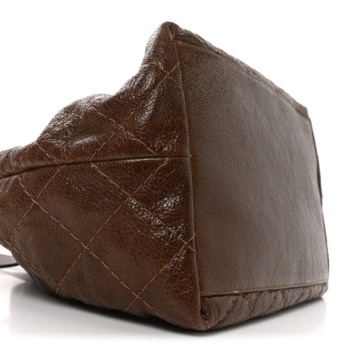 Glazed Calfskin On The Road Drawstring Tote Brown