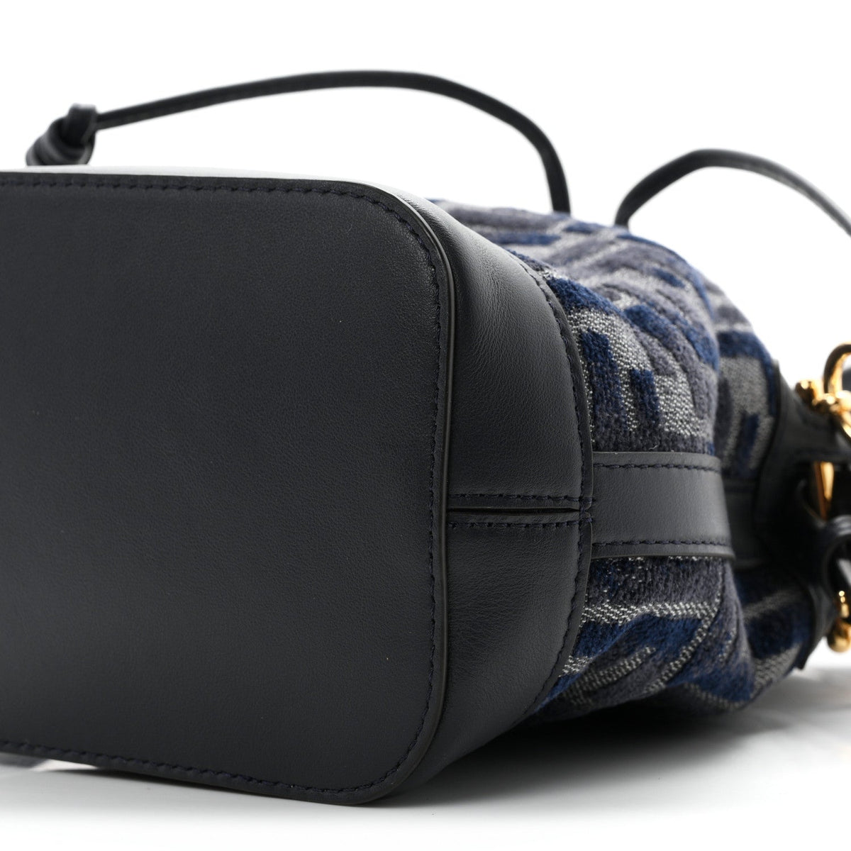 Chenille Vitello Grace FF Mini Mon Tresor Bucket Bag Grigio Blue Notte