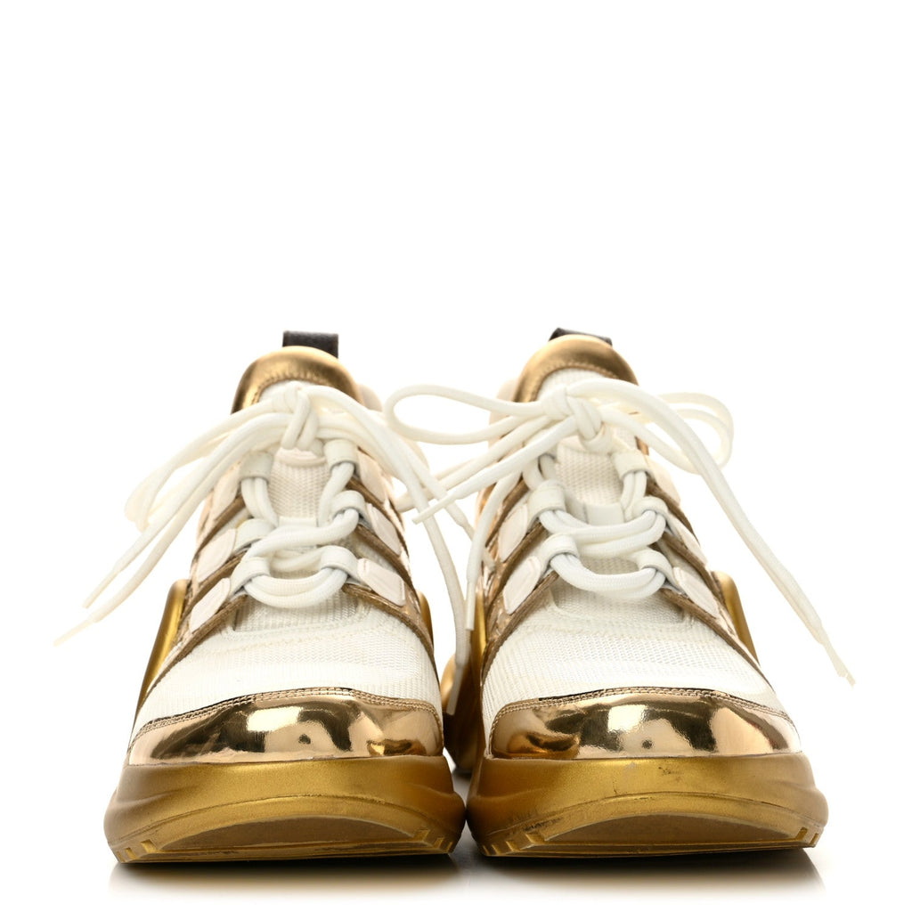Metallic Calfskin Technical Nylon LV Archlight Sneakers 38 White Gold