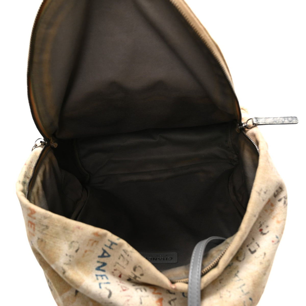 Graffiti Printed Canvas Medium Backpack Beige