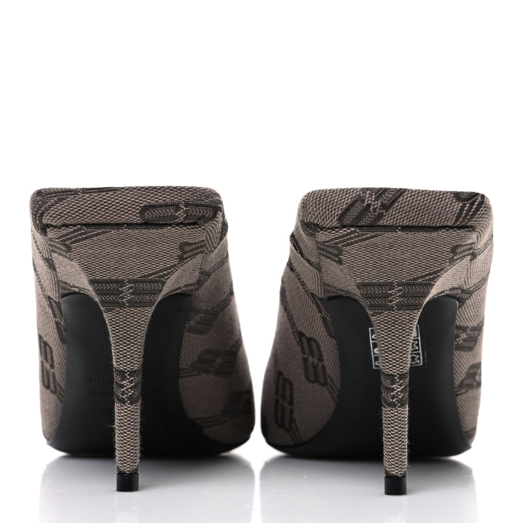 BB Monogram Square Knife 80mm Mule Pumps 38.5 Dark Mink Grey Dark Brown