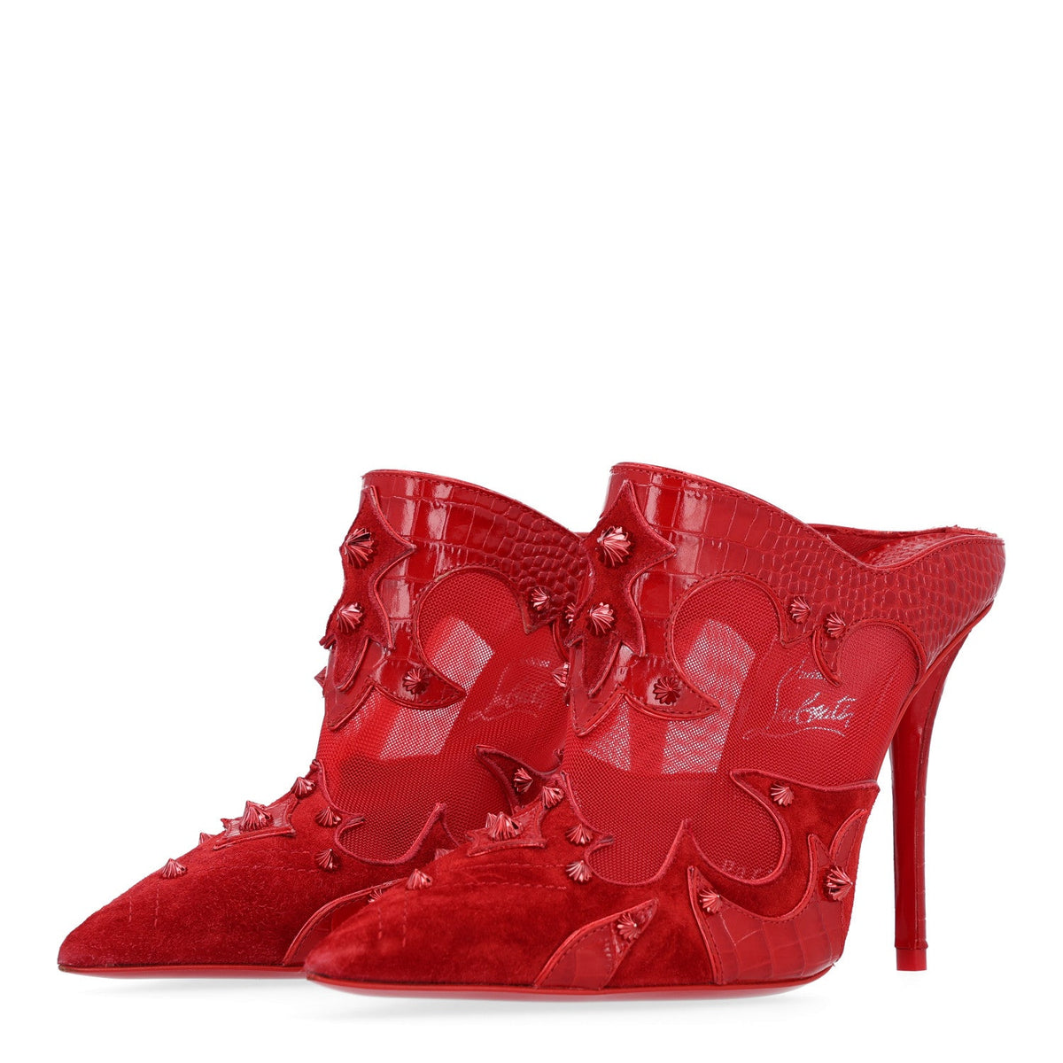 Embossed Alligator Veau Velours Mesh Studded Mulatiag 100 Pumps 37 Loubi