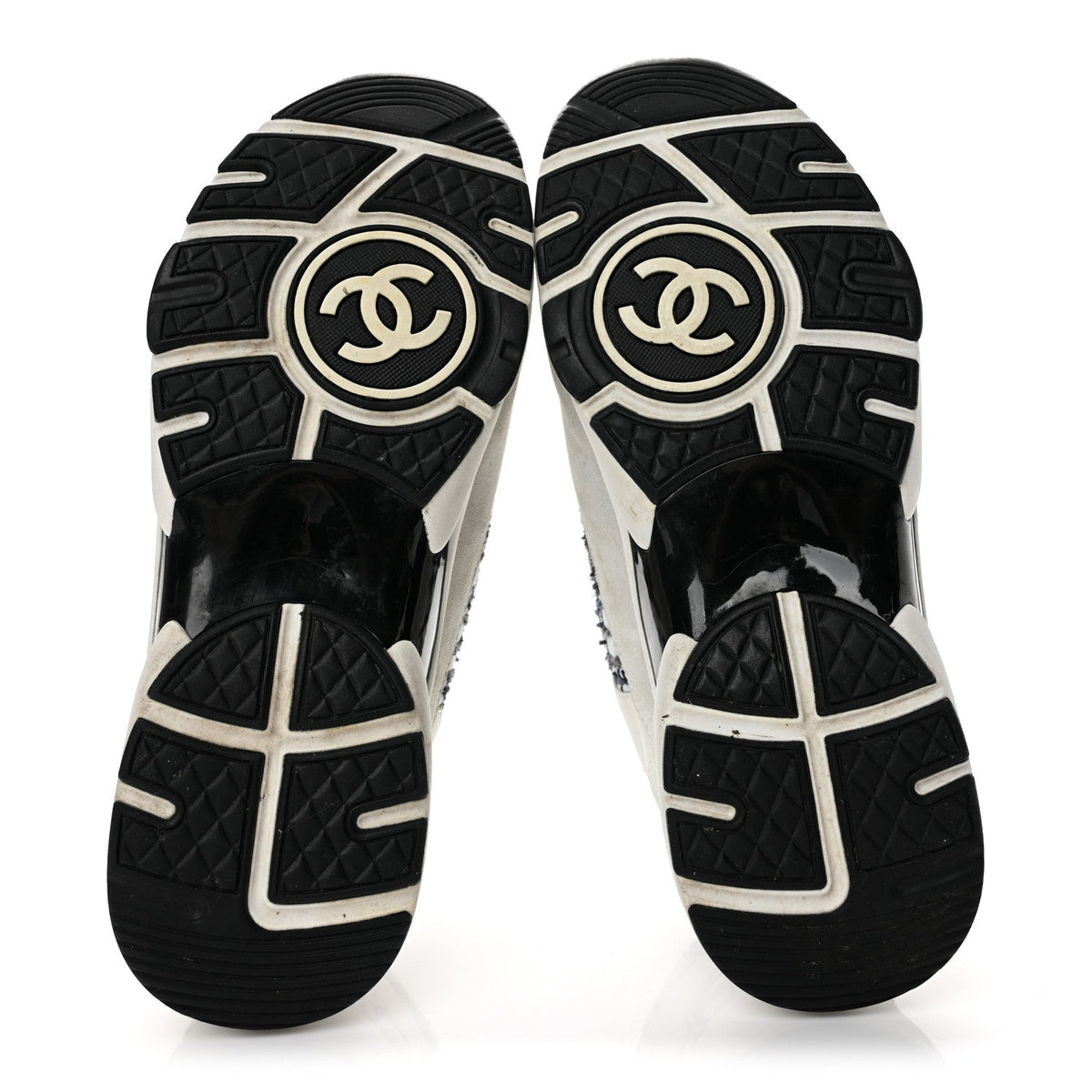 Tweed Suede Calfskin Womens CC Sneakers 41 Dark Blue Black Grey White