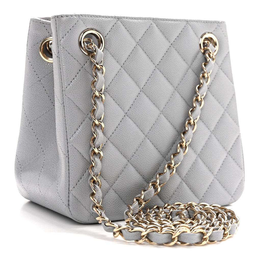 Caviar Quilted Mini Bucket Bag Grey