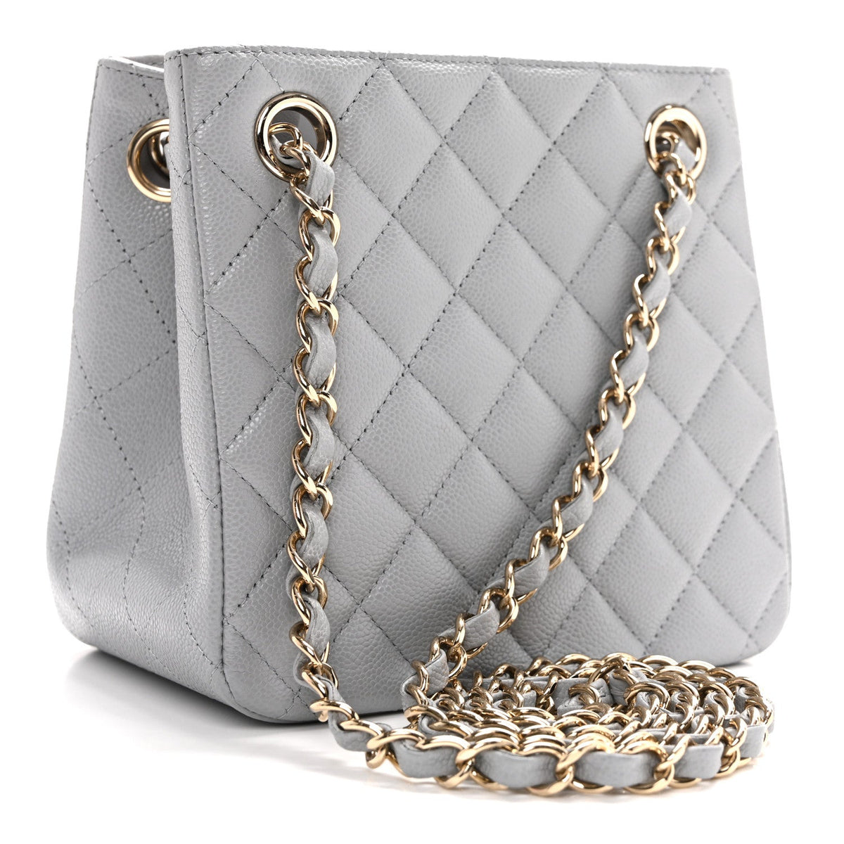 Caviar Quilted Mini Bucket Bag Grey