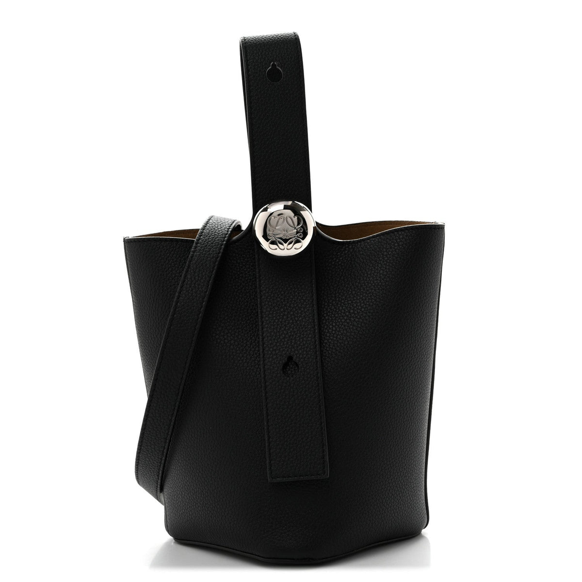 Soft Grained Calfskin Mini Pebble Bucket Bag Black