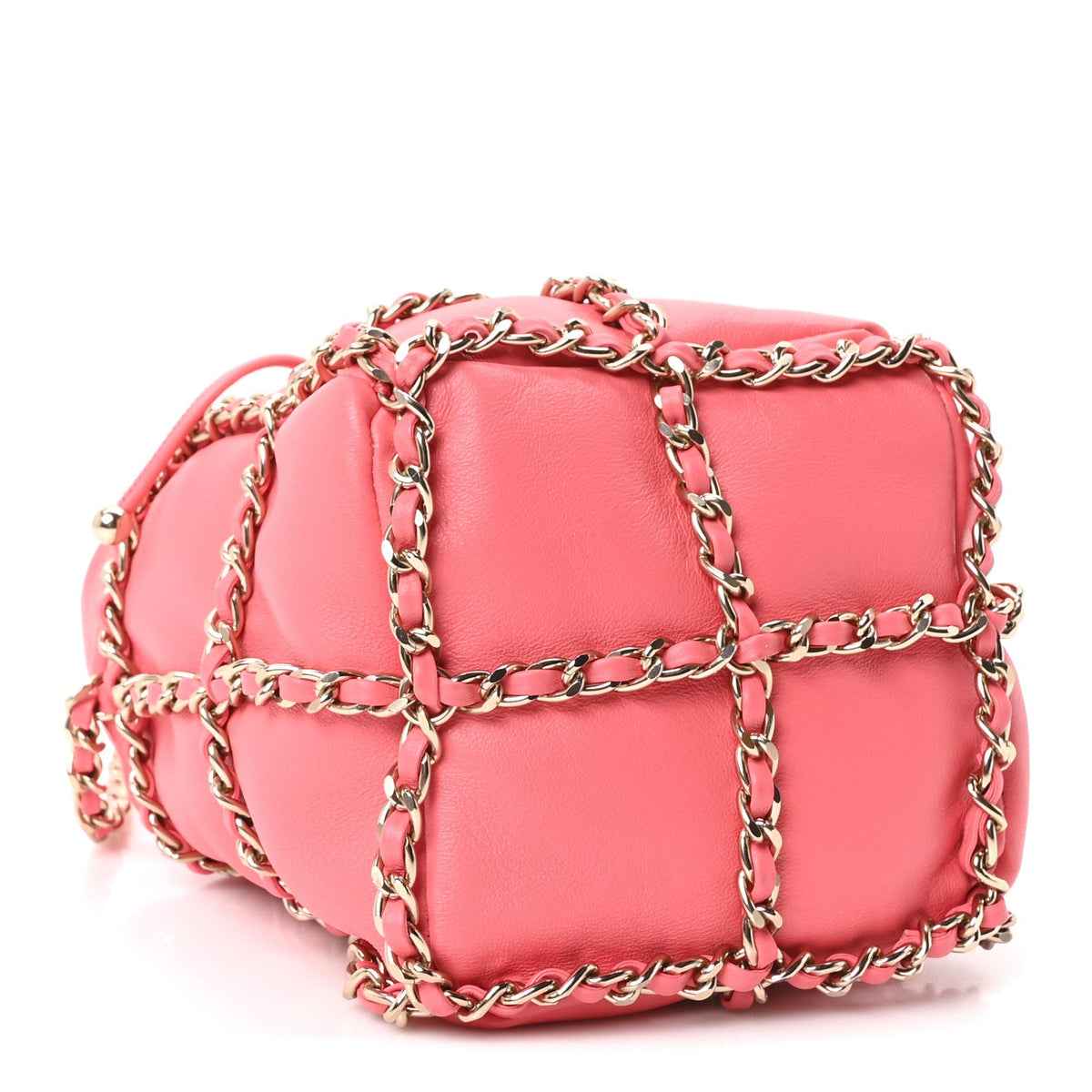 Lambskin Bucket Chain Drawstring Bag Pink