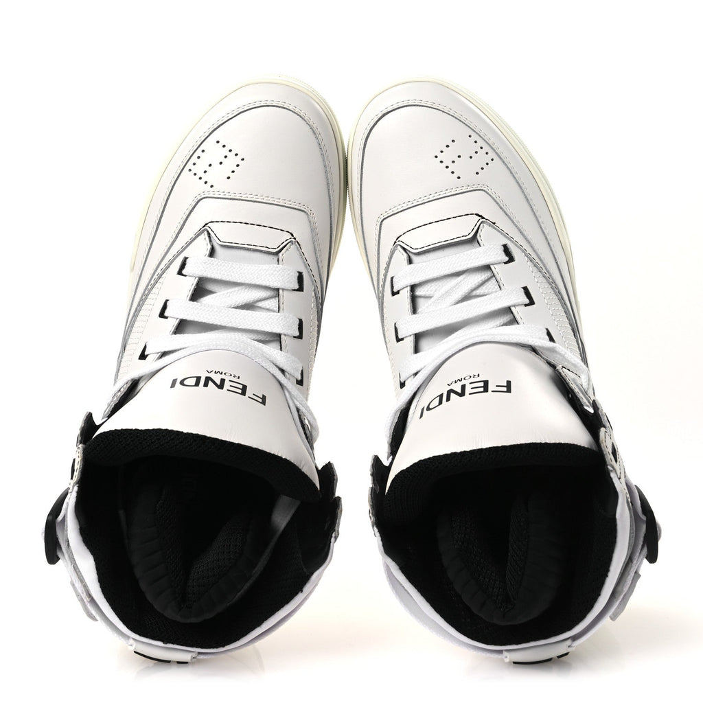Vitello Nylon Logo Mens High Top Sneakers 7 Ultra White Black