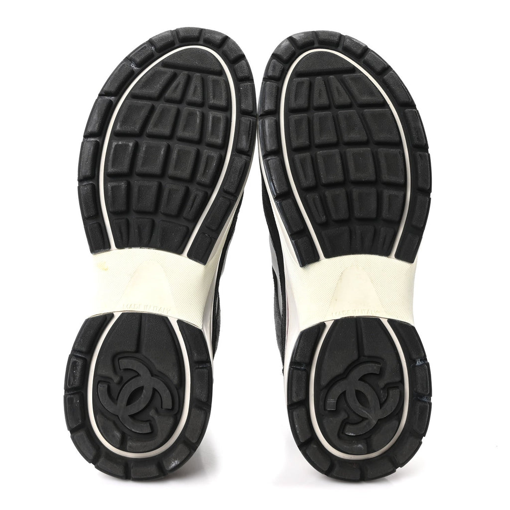 Fabric Suede Calfskin Mesh Womens CC Sneakers 40.5 Black Dark Grey White Light Grey