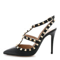 Pebbled Calfskin Rockstud Ankle Strap 100mm Pumps 36 Black