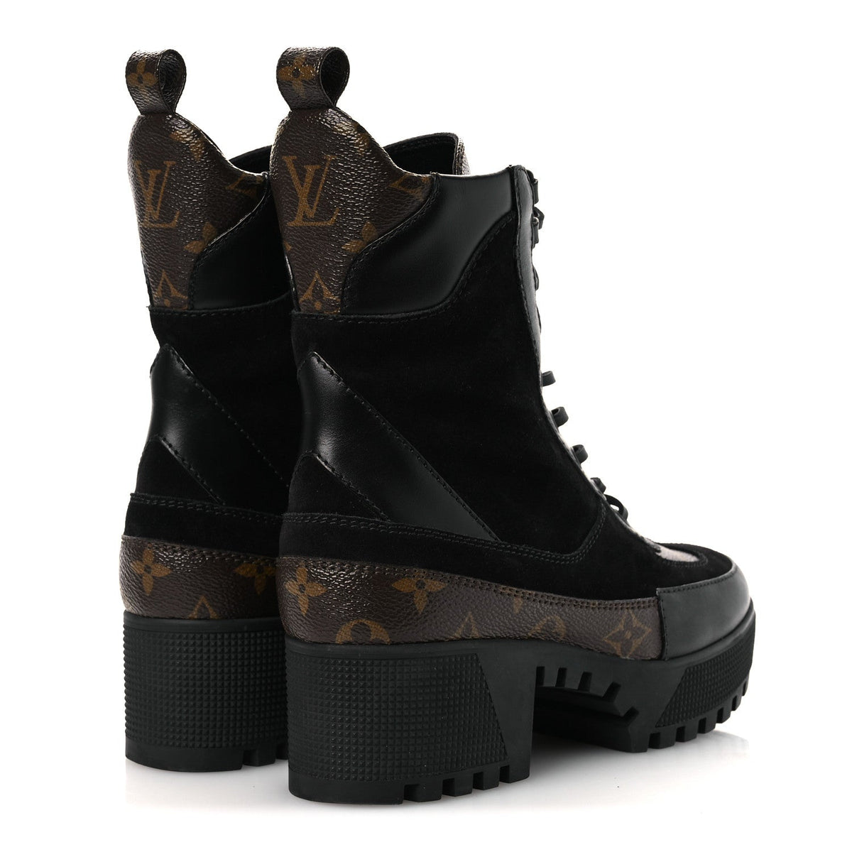 Suede Calfskin Monogram Laureate Platform Desert Boots 36 Black
