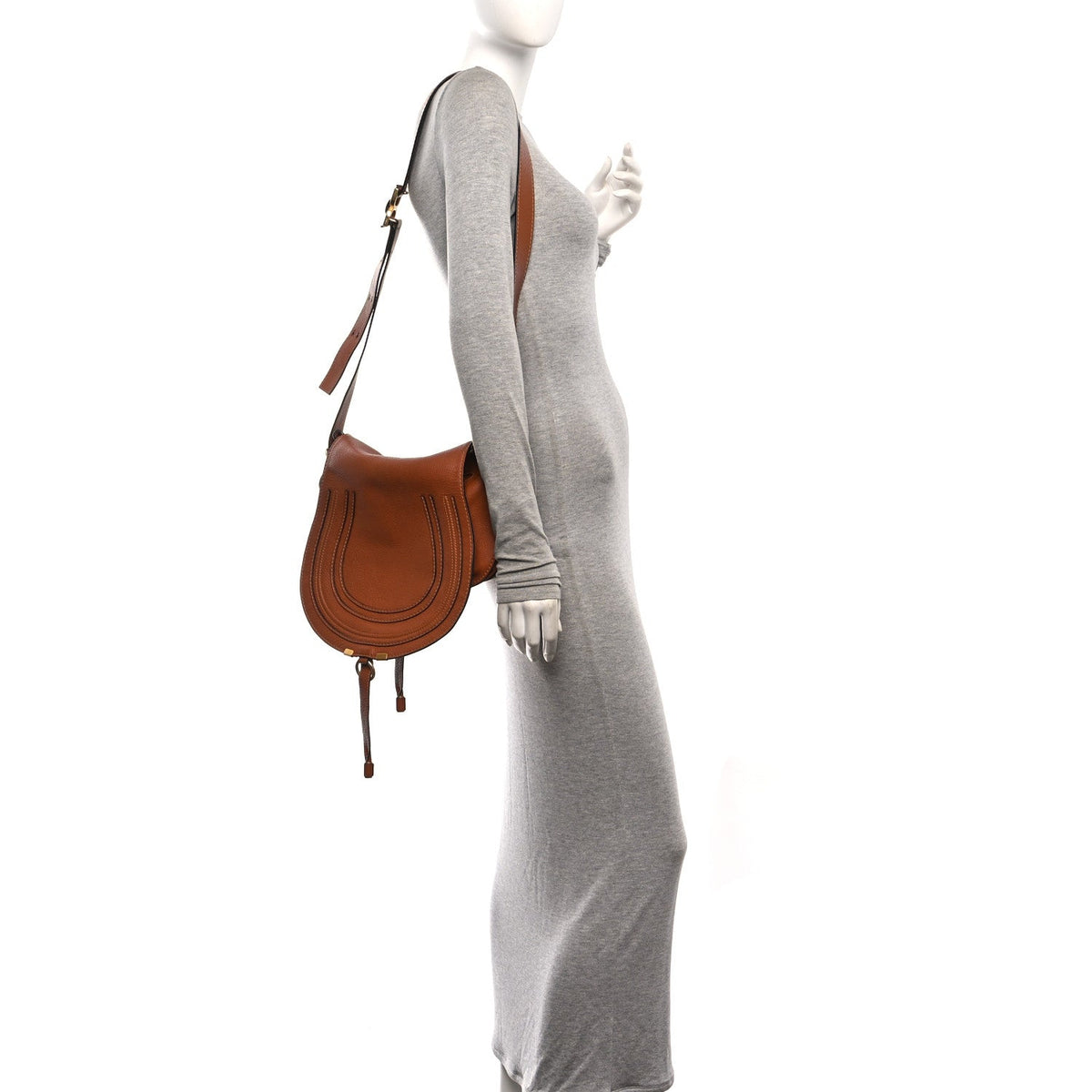 Calfskin Medium Marcie Round Crossbody Bag Tan