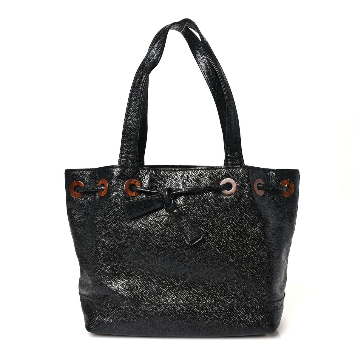 Caviar Tortoise Timeless CC Drawstring Bucket Bag Black
