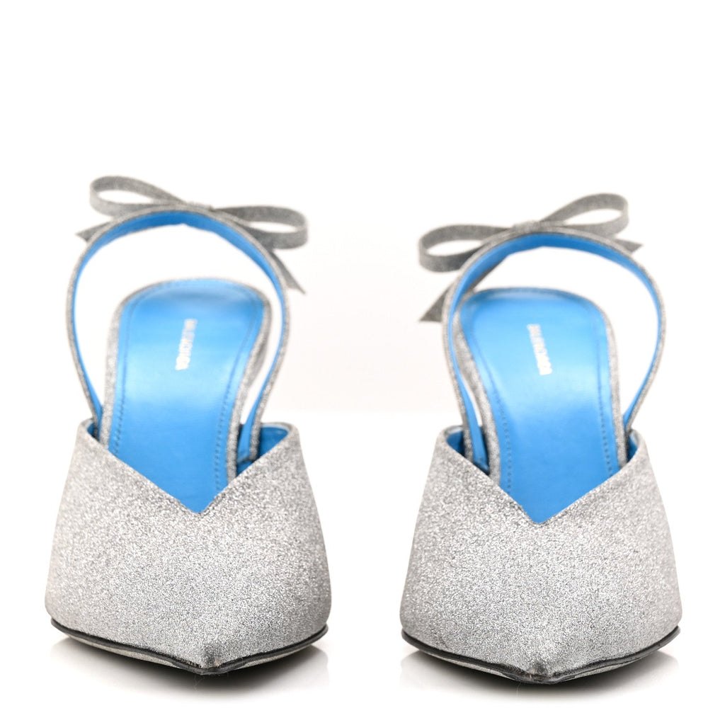 Glitter Toe Knife Slingback Mules 38 Silver Blue