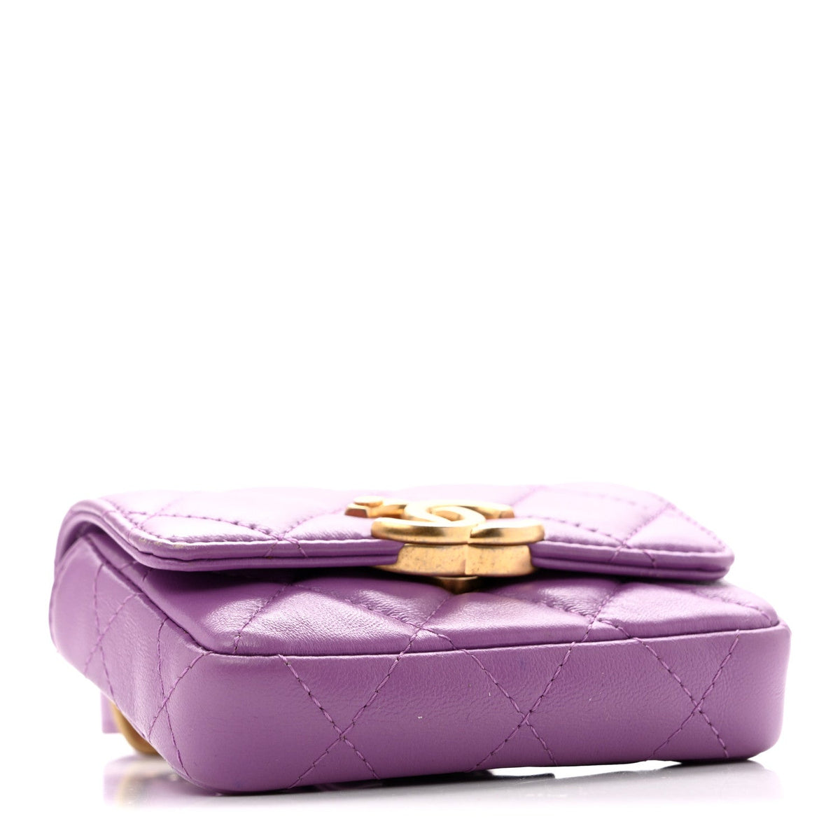 Lambskin Lacquered Metal Quilted Flap Chain Belt Bag Purple