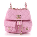 Shiny Caviar Quilted Small Duma Pockets Drawstring Backpack Lilac